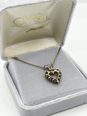 LOT 8: 14K Yellow Gold, Sapphire and Diamond Heart Pendant Necklace - 18" - 4 GTW