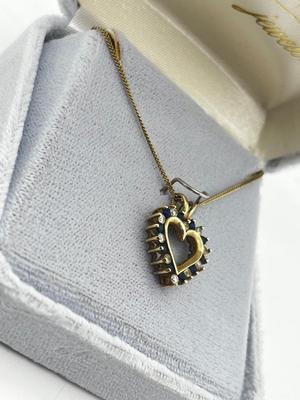 LOT 8: 14K Yellow Gold, Sapphire and Diamond Heart Pendant Necklace - 18" - 4 GTW