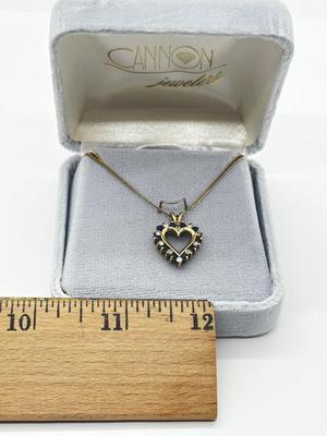 LOT 8: 14K Yellow Gold, Sapphire and Diamond Heart Pendant Necklace - 18" - 4 GTW