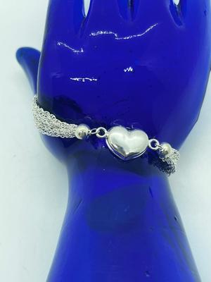 LOT 10: Sterling Silver Multi-strand Heart Bracelet - Marked 925 Italy - 7"