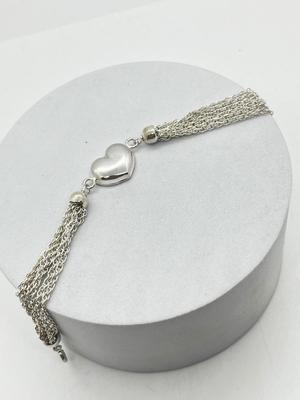 LOT 10: Sterling Silver Multi-strand Heart Bracelet - Marked 925 Italy - 7"