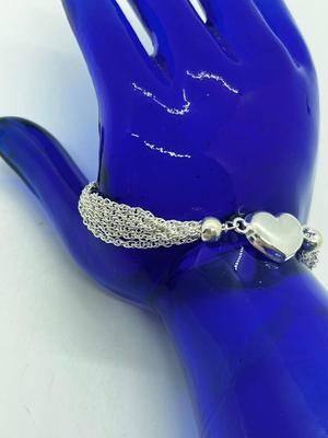 LOT 10: Sterling Silver Multi-strand Heart Bracelet - Marked 925 Italy - 7"