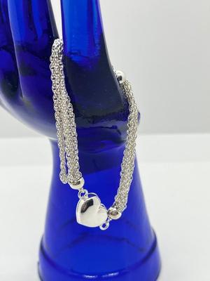 LOT 10: Sterling Silver Multi-strand Heart Bracelet - Marked 925 Italy - 7"