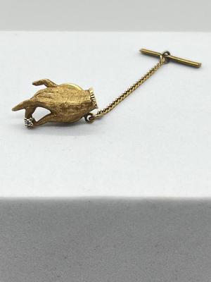 LOT 12: 14K Yellow Gold and Diamond Hand Tie Pin - 2.3 GTW