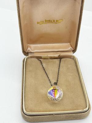 LOT 14: Vintage Sterling Silver Chain with Crystal Pendant - 24"