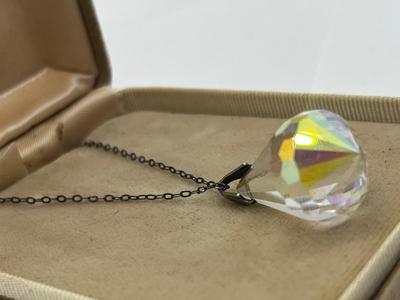 LOT 14: Vintage Sterling Silver Chain with Crystal Pendant - 24"
