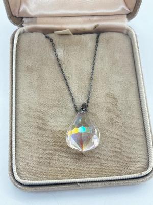 LOT 14: Vintage Sterling Silver Chain with Crystal Pendant - 24"