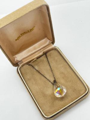 LOT 14: Vintage Sterling Silver Chain with Crystal Pendant - 24"