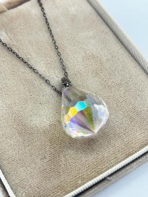 LOT 14: Vintage Sterling Silver Chain with Crystal Pendant - 24"