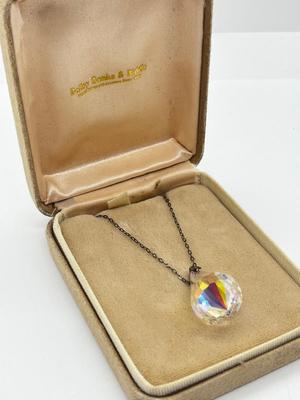 LOT 14: Vintage Sterling Silver Chain with Crystal Pendant - 24"