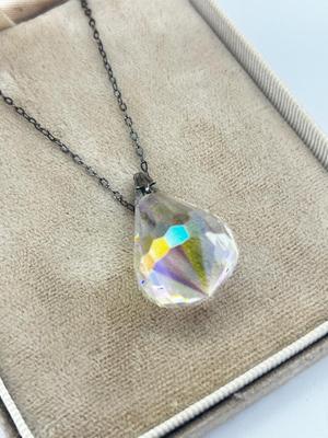 LOT 14: Vintage Sterling Silver Chain with Crystal Pendant - 24"