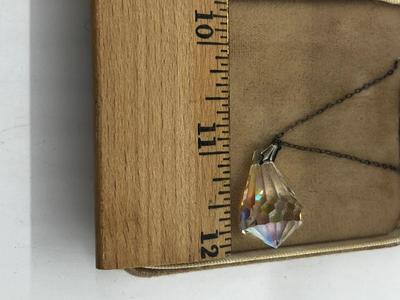 LOT 14: Vintage Sterling Silver Chain with Crystal Pendant - 24"