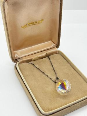 LOT 14: Vintage Sterling Silver Chain with Crystal Pendant - 24"