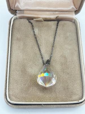 LOT 14: Vintage Sterling Silver Chain with Crystal Pendant - 24"