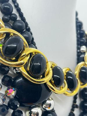 LOT 17: Goldtone and Black Beaded Necklace Collection With Floral Clip on Earrings, Aurora Borealis Beads and More!