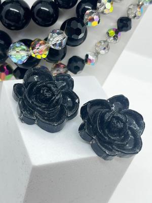 LOT 17: Goldtone and Black Beaded Necklace Collection With Floral Clip on Earrings, Aurora Borealis Beads and More!