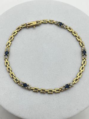 LOT 18: 14K Yellow Gold, Sapphire and Diamond Bracelet - 7" - 5.24 GTW