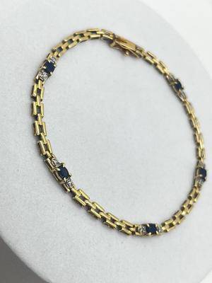 LOT 18: 14K Yellow Gold, Sapphire and Diamond Bracelet - 7" - 5.24 GTW