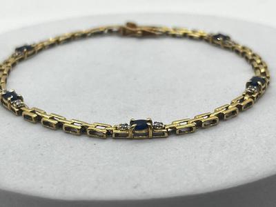 LOT 18: 14K Yellow Gold, Sapphire and Diamond Bracelet - 7" - 5.24 GTW