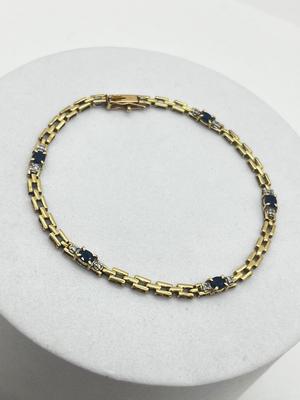 LOT 18: 14K Yellow Gold, Sapphire and Diamond Bracelet - 7" - 5.24 GTW