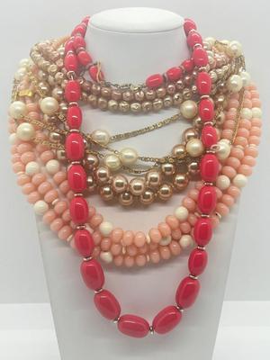 LOT 43: Assorted Pink and Rose Colored Beaded Necklaces