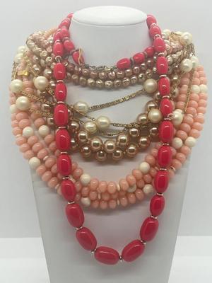 LOT 43: Assorted Pink and Rose Colored Beaded Necklaces