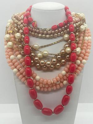 LOT 43: Assorted Pink and Rose Colored Beaded Necklaces