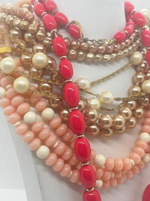 LOT 43: Assorted Pink and Rose Colored Beaded Necklaces