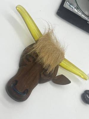LOT 45: Eclectic Collection - Hankies, PA Hard Coal Necklace and Earring Set, Funky Bull with Lucite Horns and More!