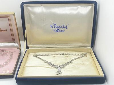 LOT 52: Two Vintage Necklaces - 13" Kramer Rhinestone and 17" Elco Rock Crystal