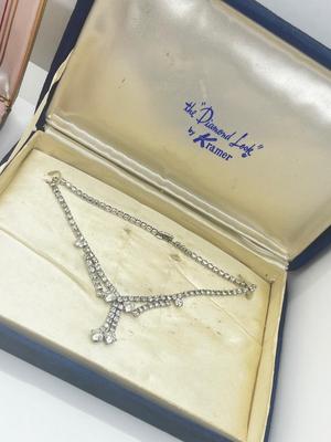 LOT 52: Two Vintage Necklaces - 13" Kramer Rhinestone and 17" Elco Rock Crystal