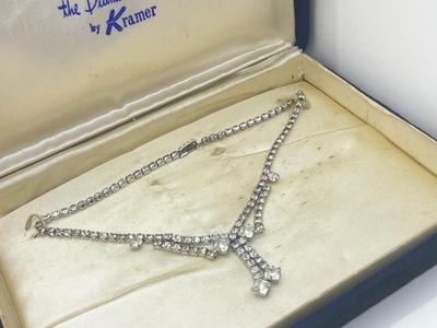 LOT 52: Two Vintage Necklaces - 13" Kramer Rhinestone and 17" Elco Rock Crystal