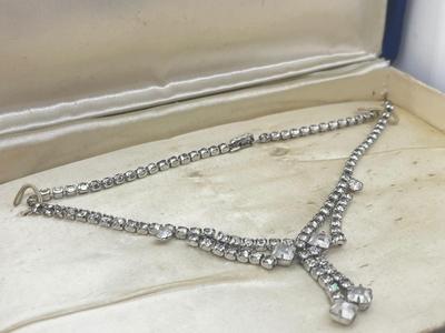 LOT 52: Two Vintage Necklaces - 13" Kramer Rhinestone and 17" Elco Rock Crystal