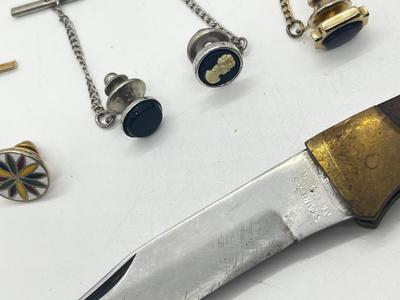 LOT 53: Tie Pins, Mini Binoculars and Pocket Knife