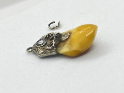 LOT 57: Antique Deer Tooth Pendant - Marked 10K On Loop
