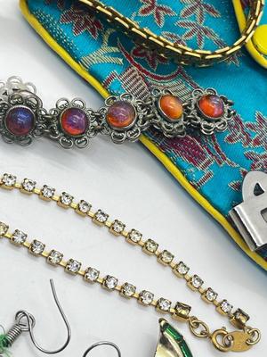 LOT 59: Assorted Treasures: Czech Art Glass "Dragon's Breath" Bracelet, Handpainted Wooden Box, 1904 Penny and Much More!