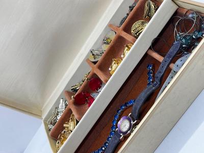 LOT 81: Jewelry Box With Clip On Earring Collection, Watches and More!