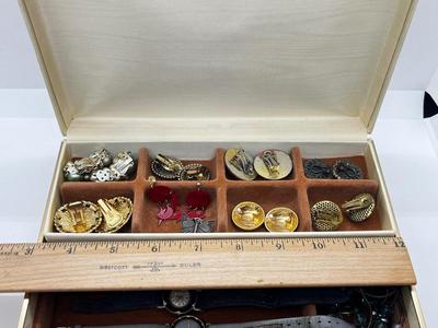 LOT 81: Jewelry Box With Clip On Earring Collection, Watches and More!