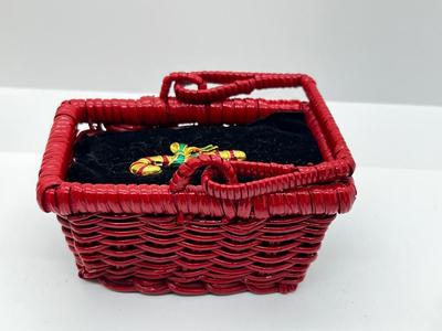 LOT 82: Eclectic Mix of Unique Items and Pretty Floral Box: Mini Vintage Alarm Clock, Holiday Pins and More!