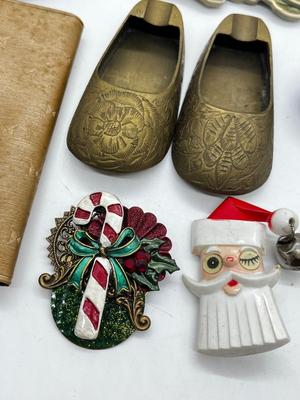 LOT 82: Eclectic Mix of Unique Items and Pretty Floral Box: Mini Vintage Alarm Clock, Holiday Pins and More!