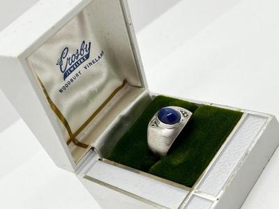 LOT 84: 14K White Gold and Blue Star Sapphire Ring - Size 7 - 8.59 GTW