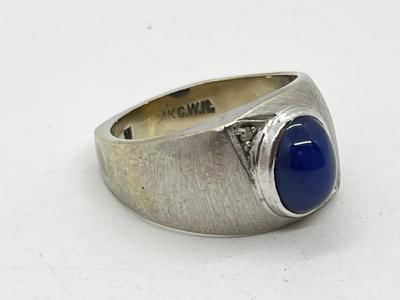 LOT 84: 14K White Gold and Blue Star Sapphire Ring - Size 7 - 8.59 GTW