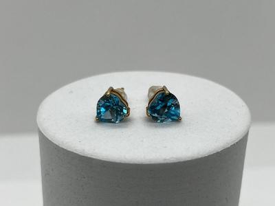 LOT 87: 14K Yellow Gold and Blue Topaz Pierced Earrings - 1.52 GTW