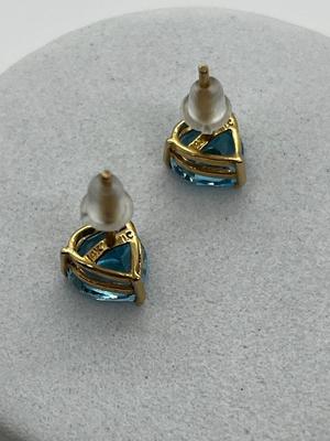 LOT 87: 14K Yellow Gold and Blue Topaz Pierced Earrings - 1.52 GTW