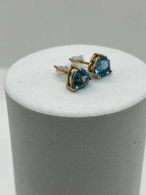 LOT 87: 14K Yellow Gold and Blue Topaz Pierced Earrings - 1.52 GTW