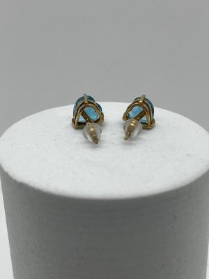 LOT 87: 14K Yellow Gold and Blue Topaz Pierced Earrings - 1.52 GTW