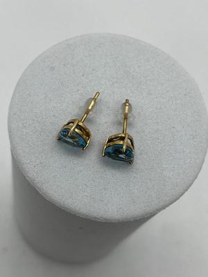LOT 87: 14K Yellow Gold and Blue Topaz Pierced Earrings - 1.52 GTW
