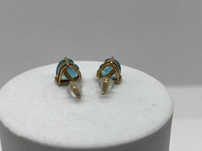 LOT 87: 14K Yellow Gold and Blue Topaz Pierced Earrings - 1.52 GTW