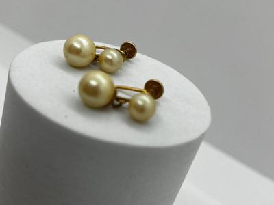 LOT 93: 14K Yellow Gold and Pearl Dangle Screw Back Earrings - 3.18 GTW