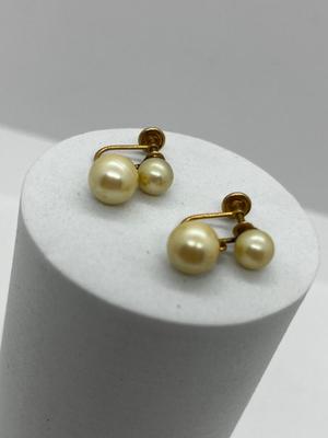 LOT 93: 14K Yellow Gold and Pearl Dangle Screw Back Earrings - 3.18 GTW